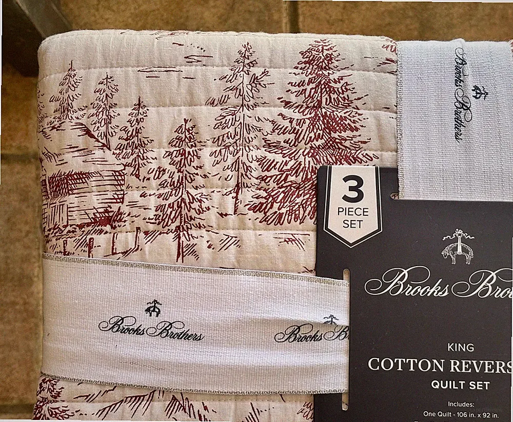3-pc Brooks Brothers Alpine Christmas King Size Cotton Reversible Quilt Set