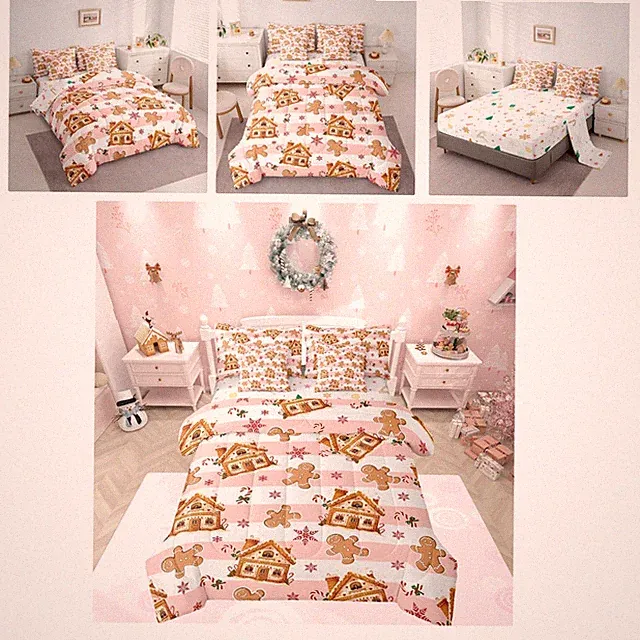 Adorable Christmas 7-Piece Bedding Set - Gingerbread Man Design for Queen