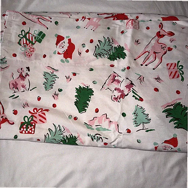 Cath Kidston Twin Flat Sheet OnlyDitsy Deer Pink Christmas Cotton Deer Santa Dog