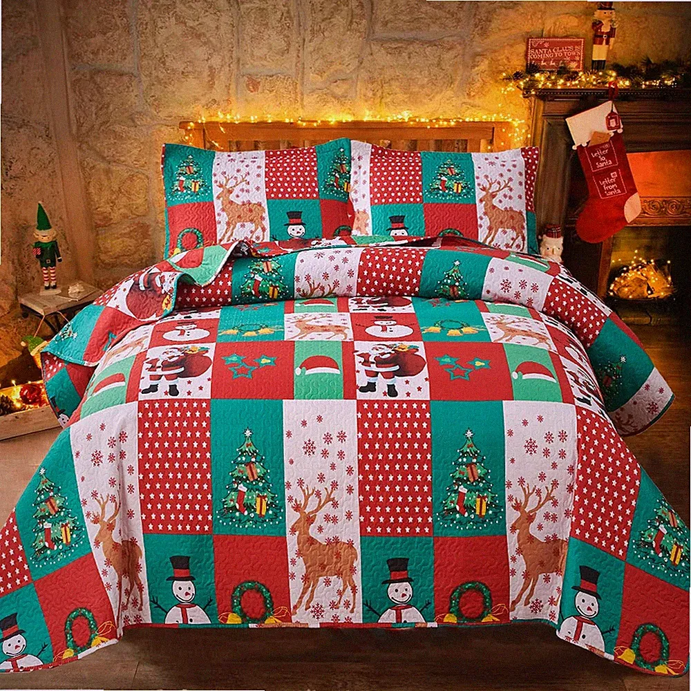 Christmas Bedding Set King Size Christmas Quilt Bedspread Holiday Xmas Bedding P