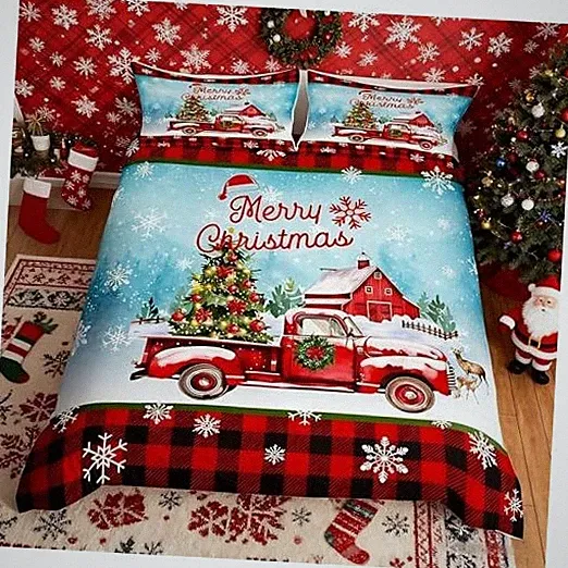 Christmas Car Duvet Cover Sets for Kids Boys Teens Room Decor,Red Full Xmas 08