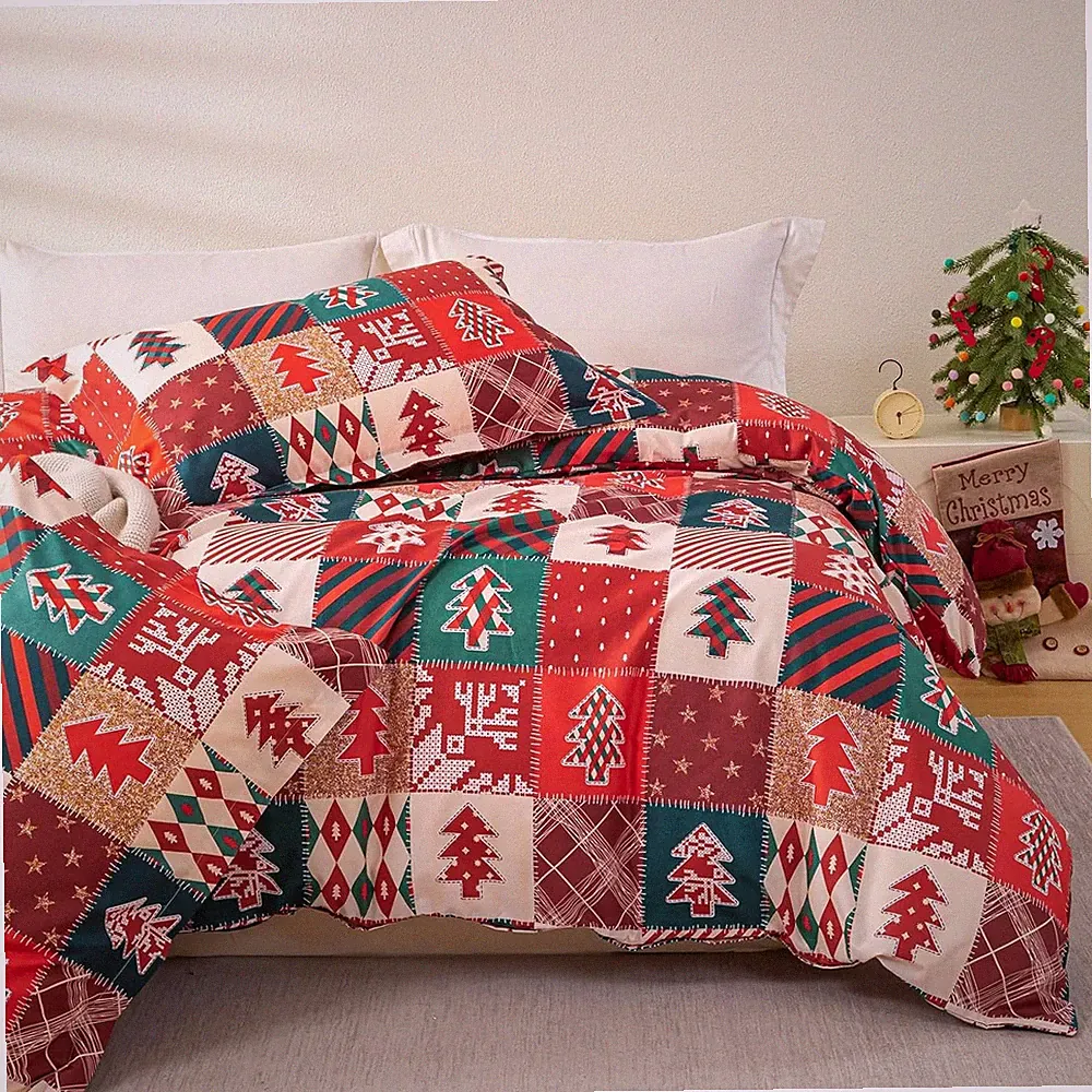 Christmas Duvet Cover Queen Size - Christmas Holiday Printed Duvet Cover Set - H