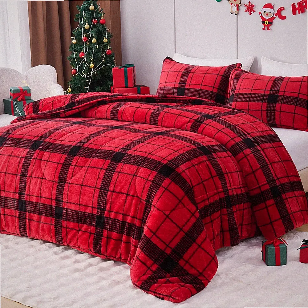 Christmas Fluffy Queen Size Comforter Set, Luxury Faux Fur Comforter, Ultra S...