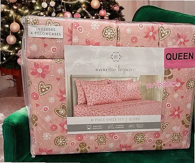Christmas Gingerbread Cookies ,Candy Cane Snowflakes 6 Piece Queen Sheet Set New