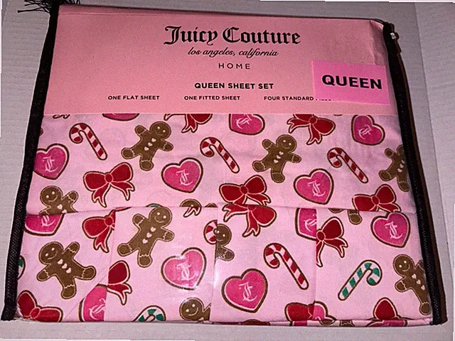 Christmas Gingerbread Queen Sheet Set 6 PC, Pink Juicy Couture Bows Candy Canes