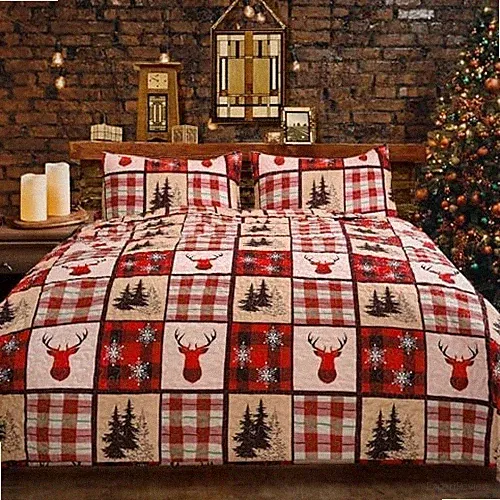 Christmas Quilt Set Size, Red Christmas Bedding Comforter Set King Elk