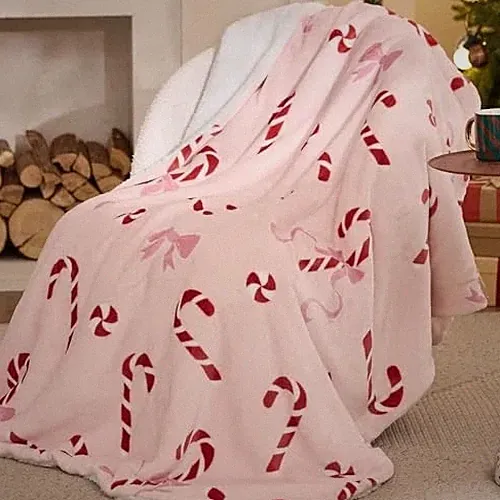 Christmas Throw Blanket - Soft and Warm Sherpa Throw (50 x 60) Candy Pink