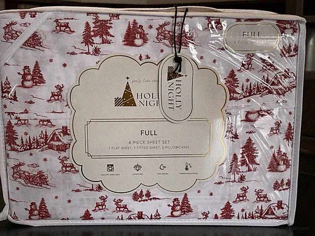 Christmas Toile Holiday Full Size Sheet Set Red & White 4 Piece Set Deer New