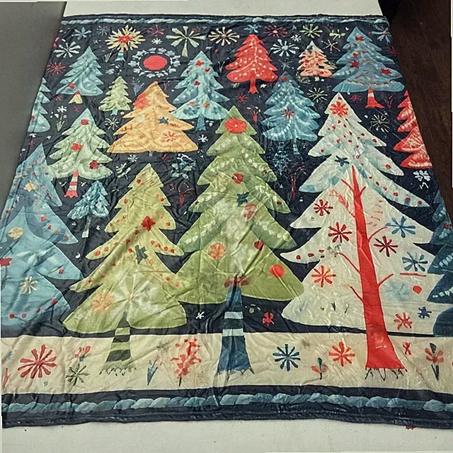 Christmas Tree Throw Blanket Soft Plush Holiday Winter Print Polyester Cozy