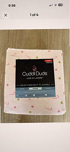 CuddlDuds Heavyweight QUEEN Flannel Sheet Set Pink Candy Canes Scatter Christmas