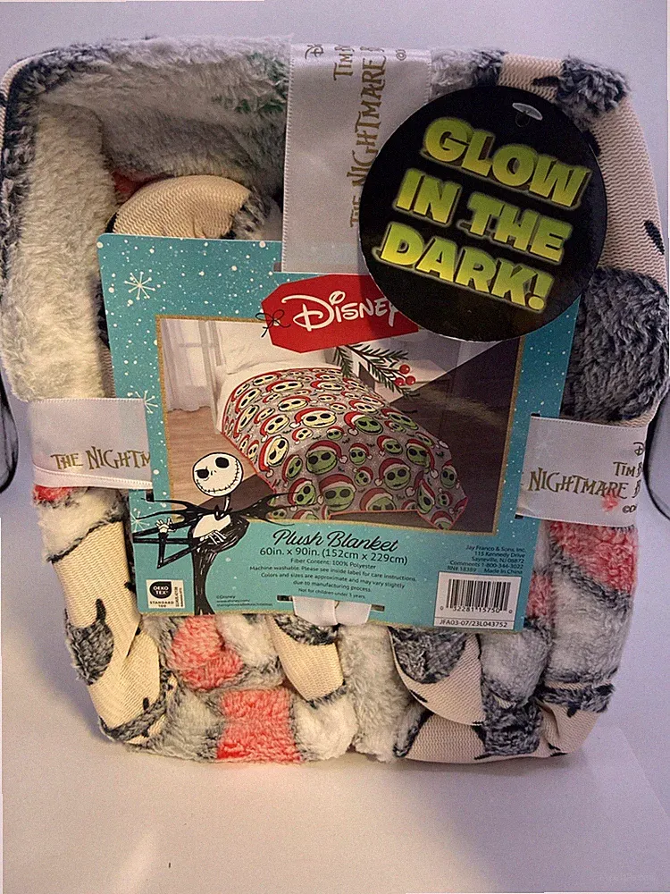 Disney Nightmare Before Christmas Glow In The Dark Plush Blanket -Santa Jack-NEW