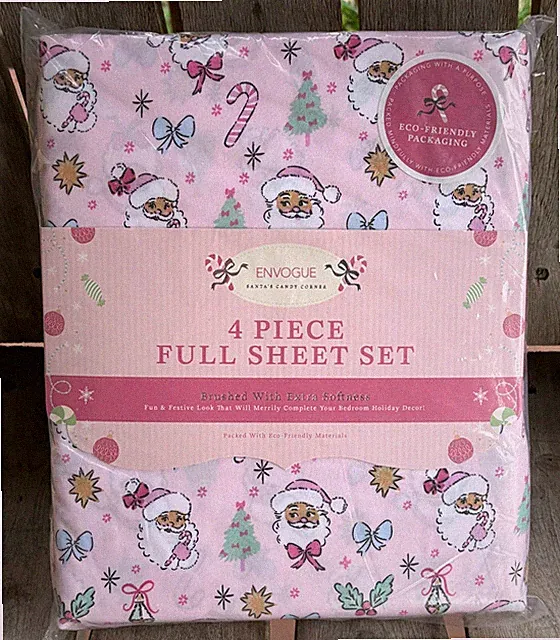 ENVOGUE Christmas Holiday Pink Santa Sheet Set - 4-pc Full Size Set