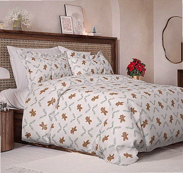 Gingerbread Man Christmas Duvet Cover Set - Queen Size with Pillow Shams