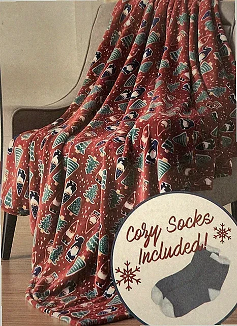 Gnome Christmas throw blanket with cozy socks