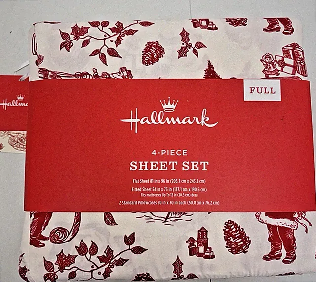 Hallmark | Full | Red & Cream | Christmas Toile Holiday 4-Piece Sheet Set