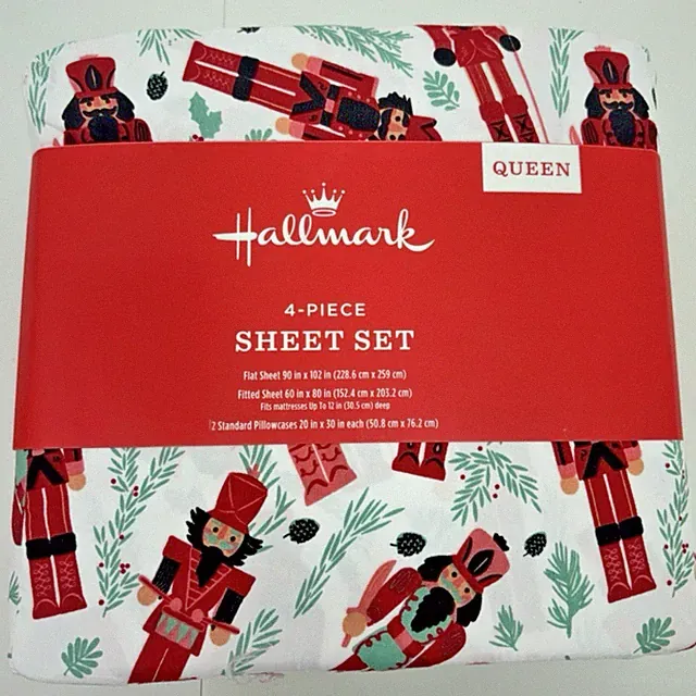 Hallmark | Queen | Red White | Nutcracker Christmas 4-Piece Sheet Set
