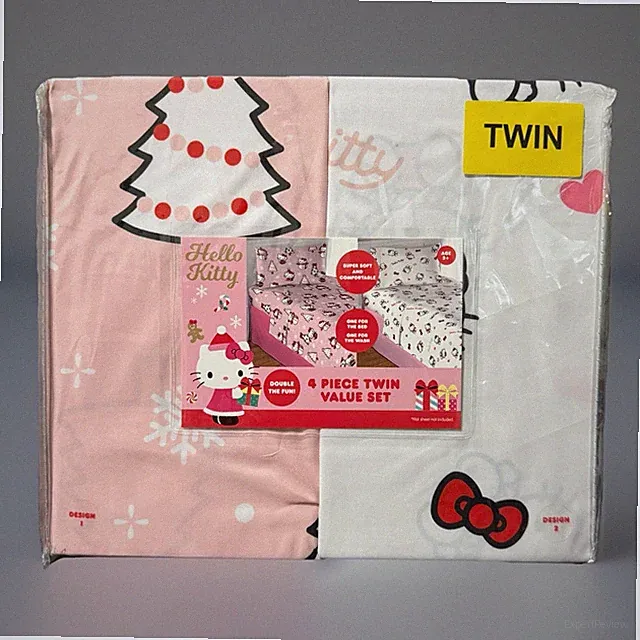 Hello Kitty Twin Christmas Sheet 2 Set 4 Piece Pink And White