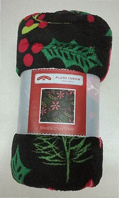 Holiday Poinsettia Botanical Throw Blanket 50x60 Christmas Gift