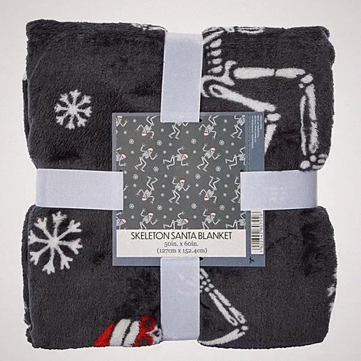 Holiday Print Plush Blanket 50in X 60in - Skeleton Santa Blanket, Gift Idea