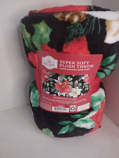Holiday Time Super Soft Plush Poinsettia Throw
