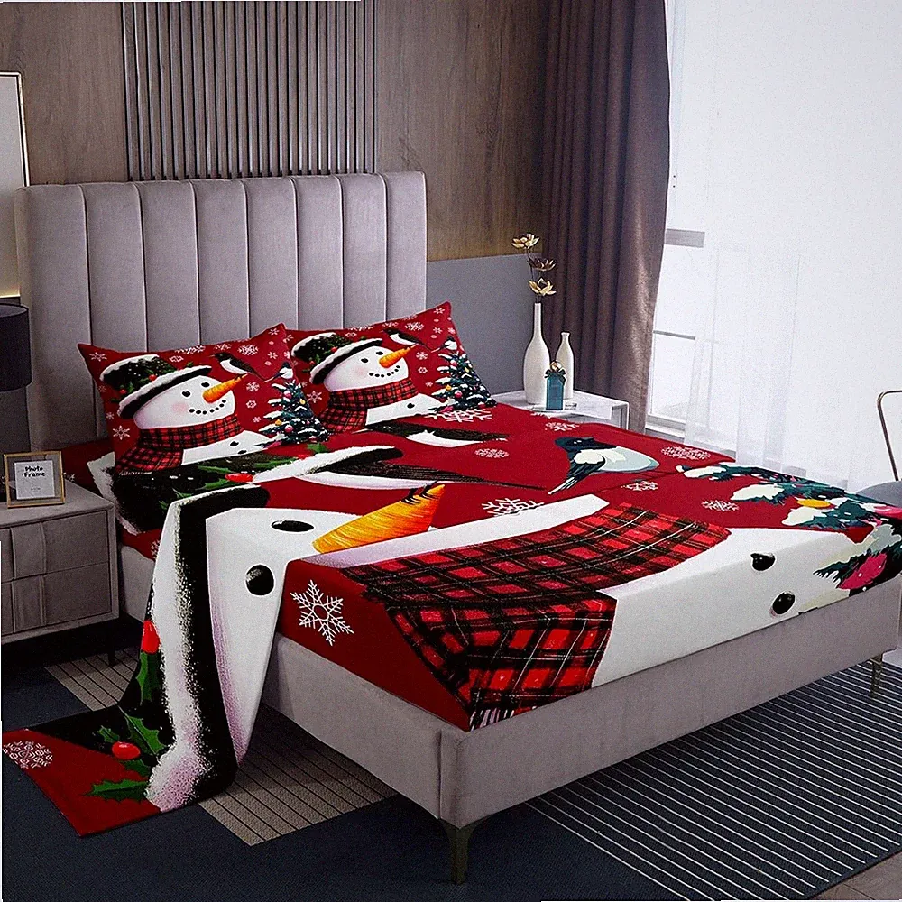 Kids Christmas Theme Decorations Bedding Set Xmas Snowman Sheets Set for Boys...