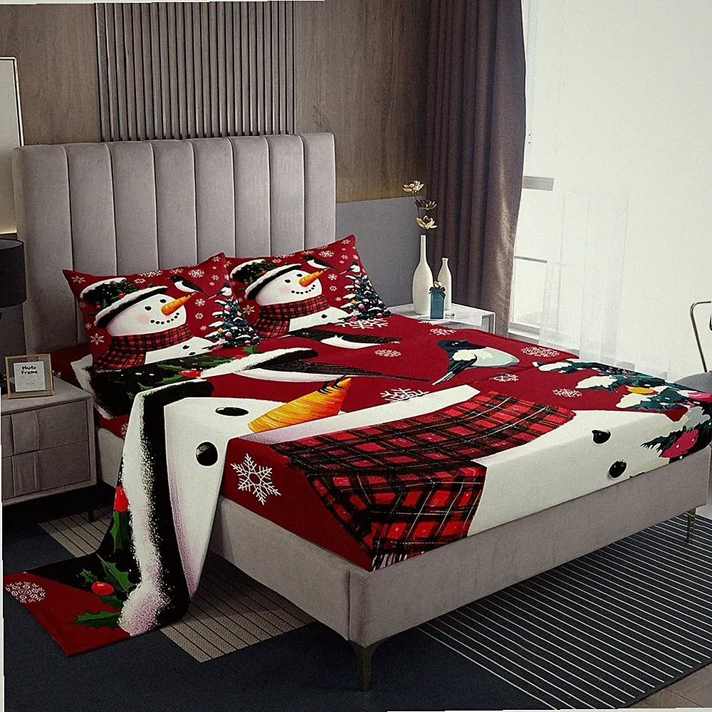 Kids Christmas Theme Decorations Bedding Set Xmas Snowman Sheets Set for Boys Gi