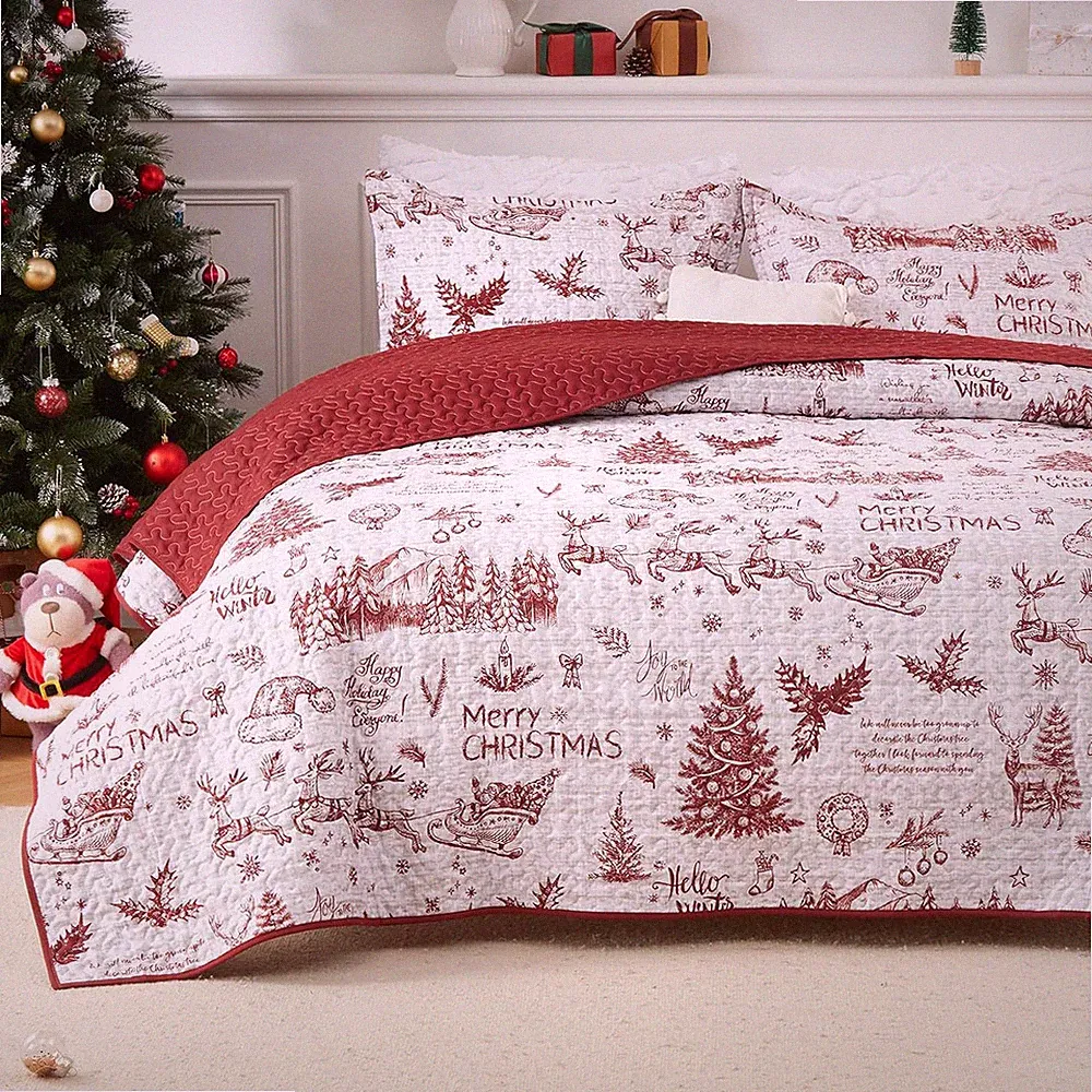King Size Christmas Quilt Set - Soft & Breathable Holiday Bedding (106"x96")
