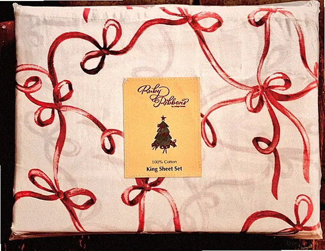 KING Size Cotton Red Holiday Bows Ribbons Sheet Set Christmas Holiday Ribbons
