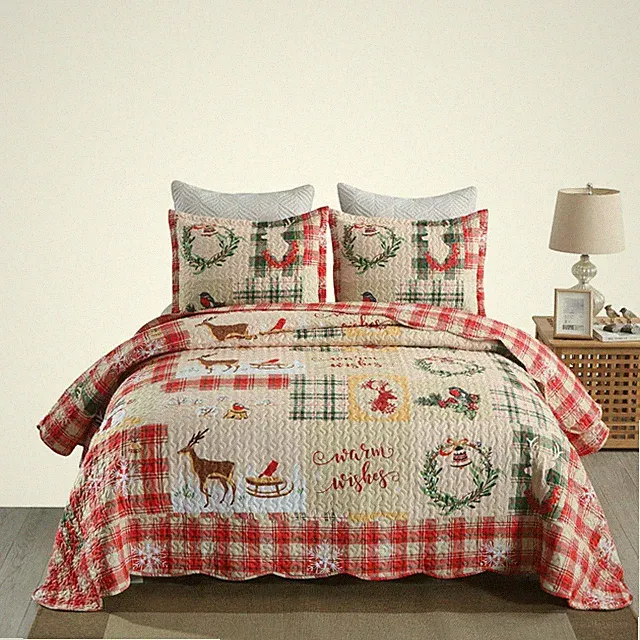 MarCielo Christmas Quilt Set Lightweight Bedspread Set B021