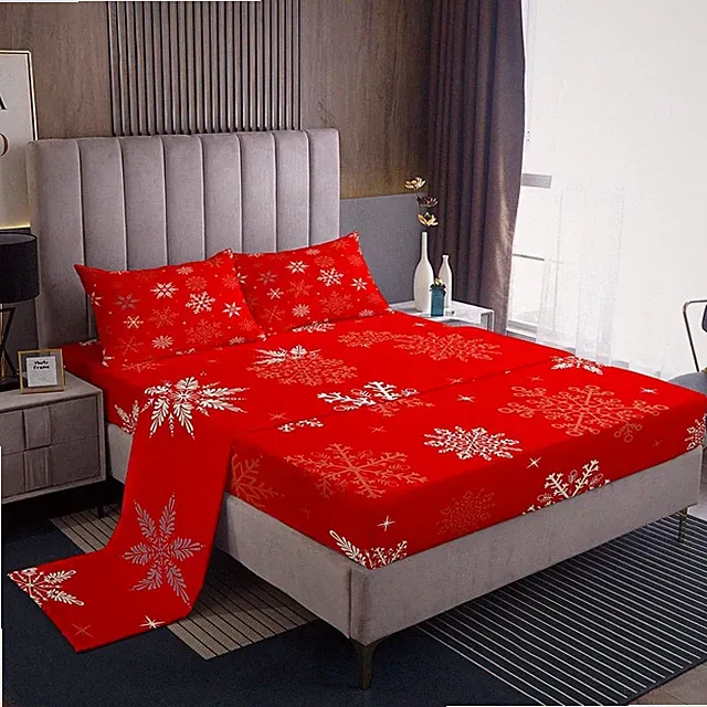 Merry Christmas Bed Set for Boys Girls,White Red Snowflakes Printed Bed Set F...