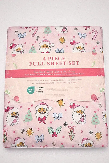NEW Envogue FULL Pink Retro Santa Sheet set-Viral Holiday Bedding | 4-Piece