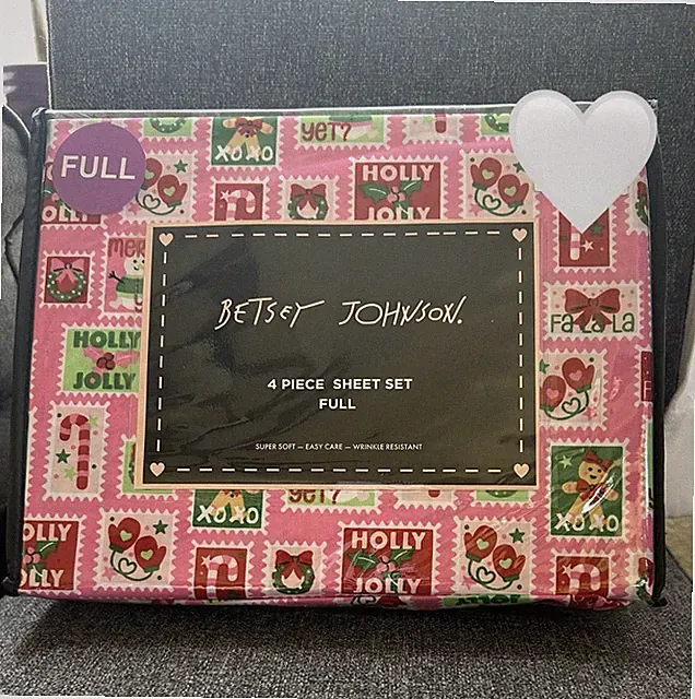 New! Holly Jolly Betsey Johnson Full 4pc Christmas Gingerbread Sheets Set Pink