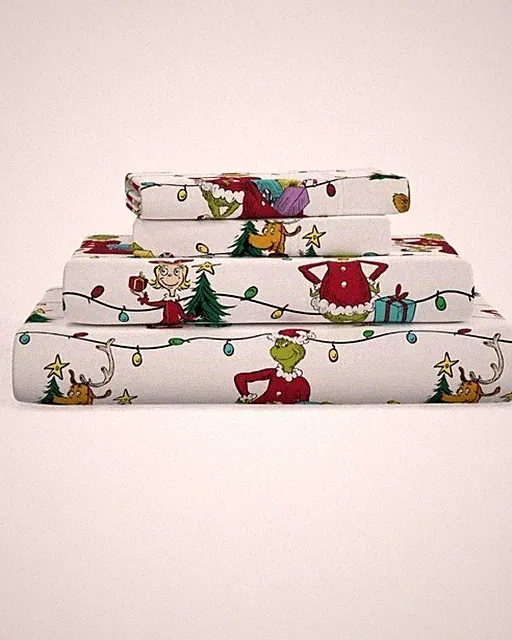 NEW The Grinch Dr Seuss Flannel Twin Size Sheet Set Christmas Holiday Bed Cover