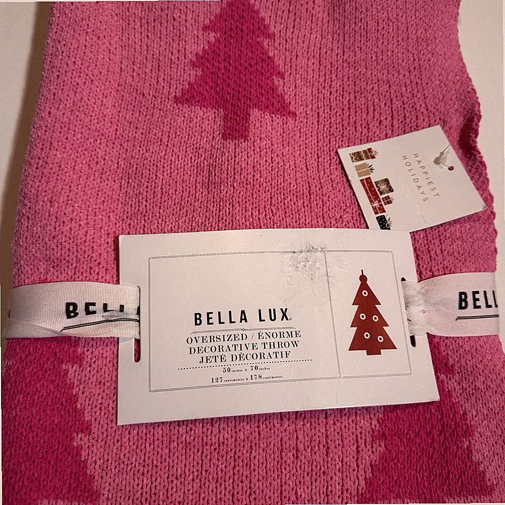 Oversized Decorative Throw Blanket , Pink Christmas Tree Patterned Size 50x70
