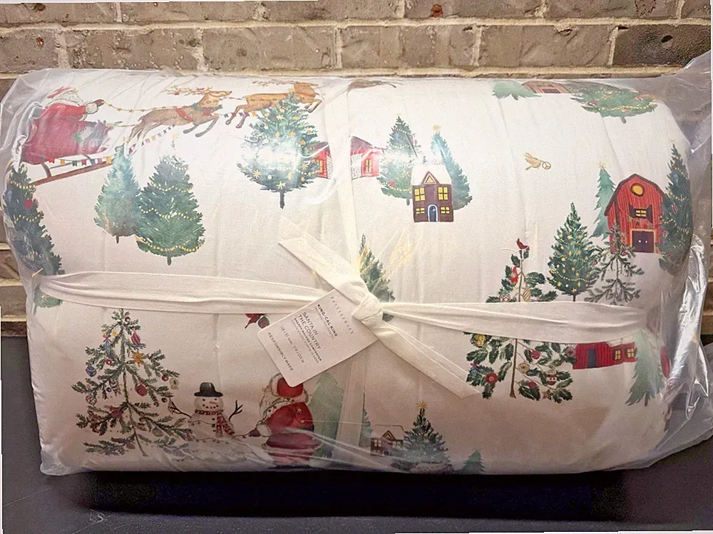 Pottery Barn Christmas In The Country KING SIZE Sherpa Comforter Santa Deer NEW