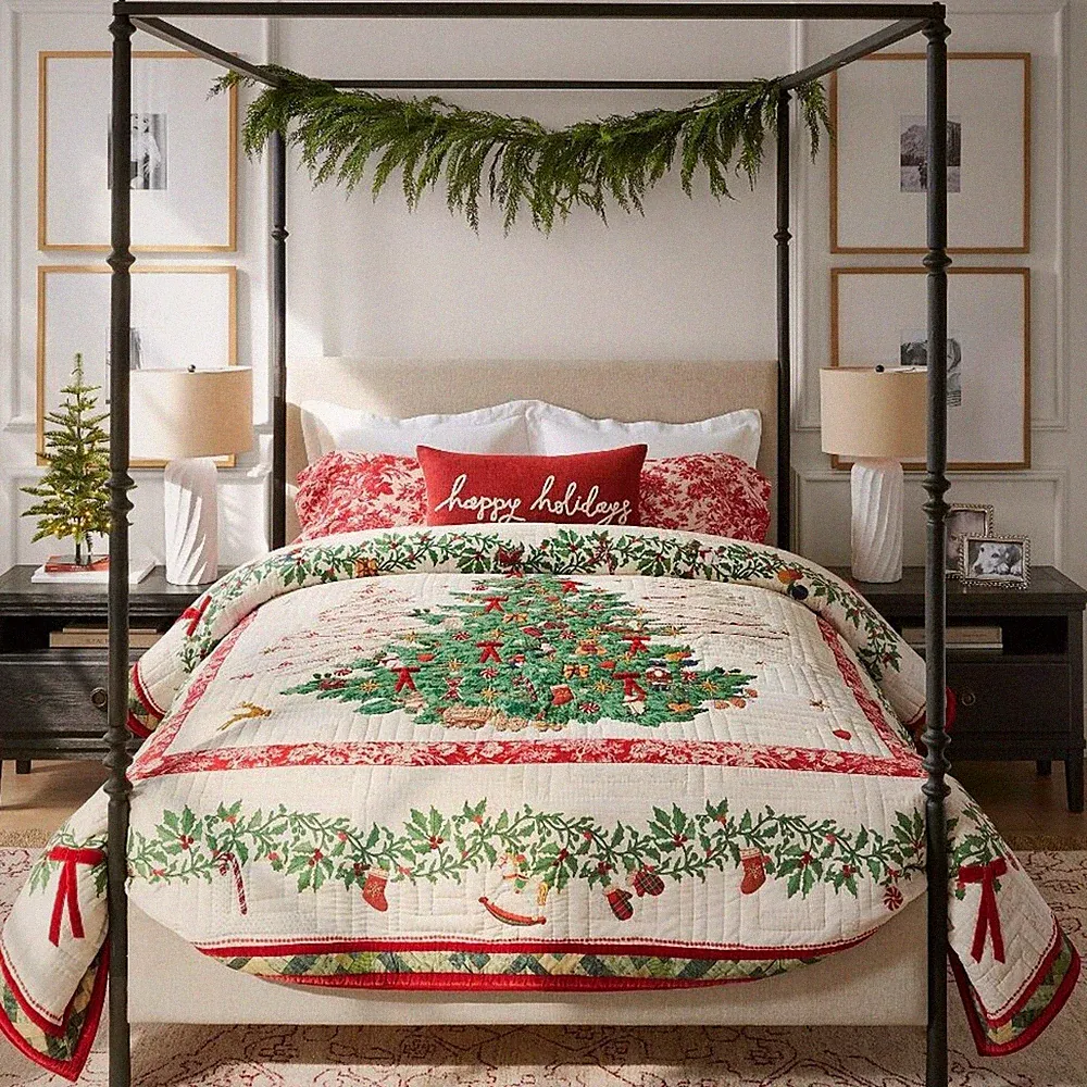 Pottery Barn Deck the Halls Christmas Tree Reversible Quilt Full Queen NWT