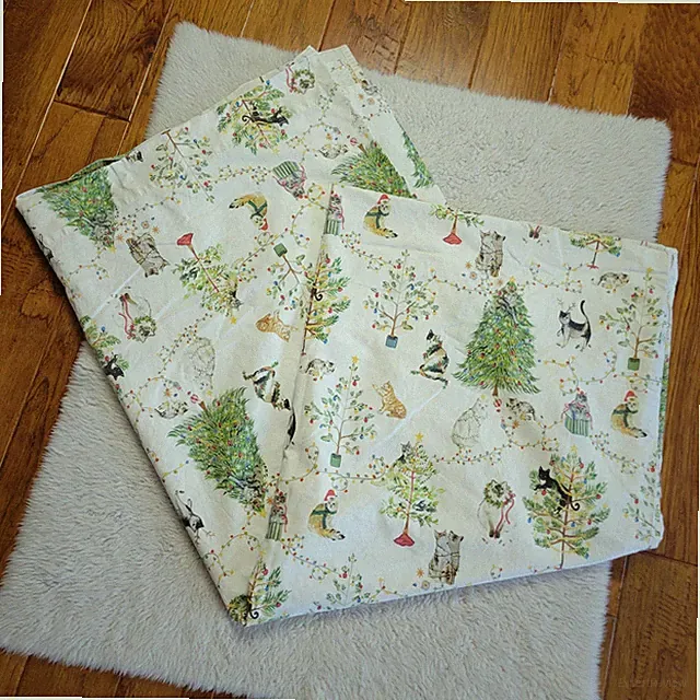 Pottery Barn Festive Cats Christmas Flat Sheet Queen Winter Holiday Cotton READ
