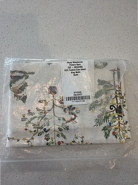 Pottery Barn Festive Cats King Pillowcase 1 Christmas Holiday