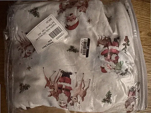 Pottery Barn Kids Organic Holly Jolly Santa Sheet Set Flannel Twin New Christmas