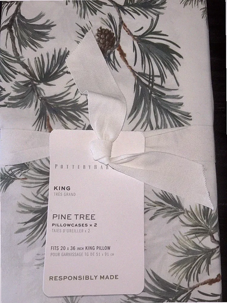 Pottery Barn Pine Tree Printed Pillowcases King Set/2 Christmas Winter NWT