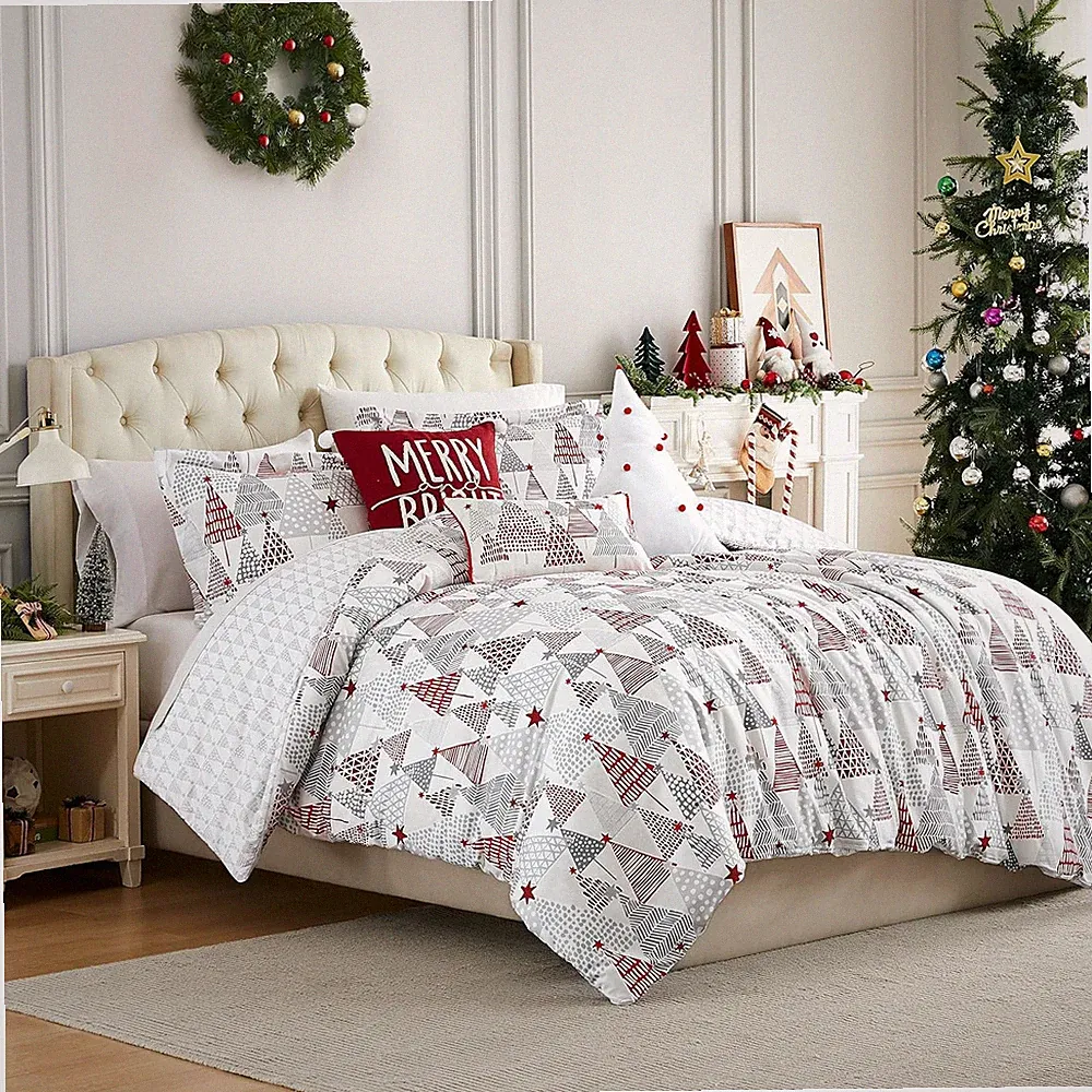 Reversible 6-Piece Queen Christmas Comforter Set with Pillows & Shams