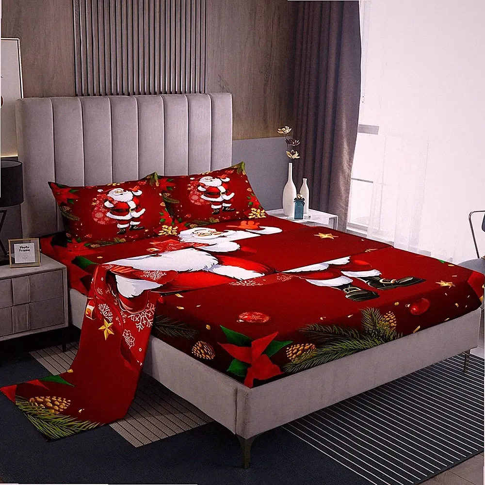 Santa Claus Sheet Set Merry Christmas Bed Sheet for Kids Boys Girls, Christma...