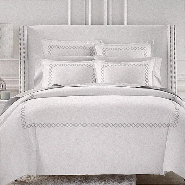 SKY EMBROIDERED PERCALE SILVER REFLECTION TWIN DUVET COVER SET WHITE HOLIDAYS