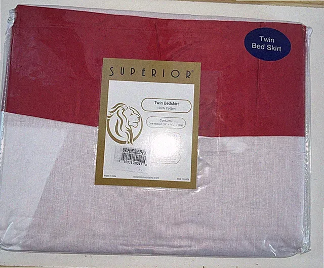 Superior 100% Cotton 300 Thread Count Twin Bed Skirt 15 In Drop Red White