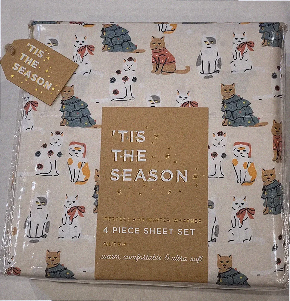 Tis The Season 4 Pc Christmas Cats Full Sheet Set