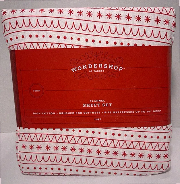 Wondershop Twin Flannel Sheet Set Holiday Red/White Cotton Bedding - 3 Pcs