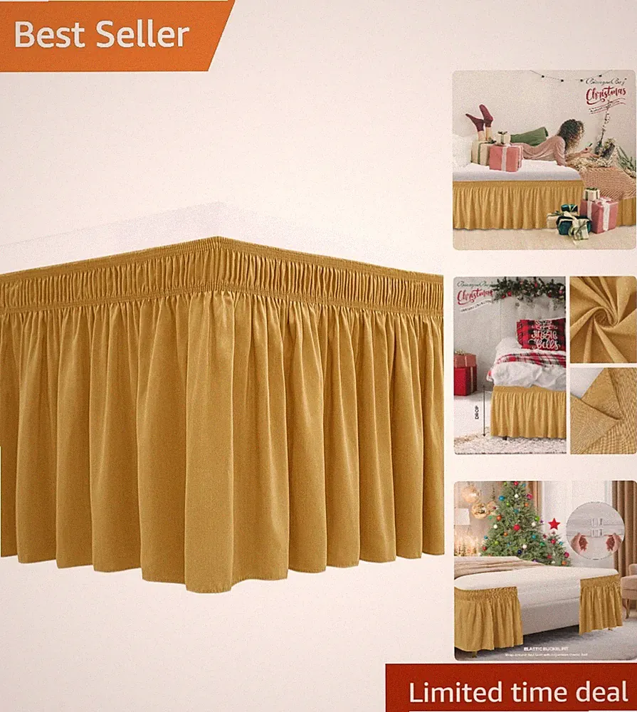 Wrap Around Bed Skirts for Queen Beds15 Drop, Christmas Gold Adjustable Elast...