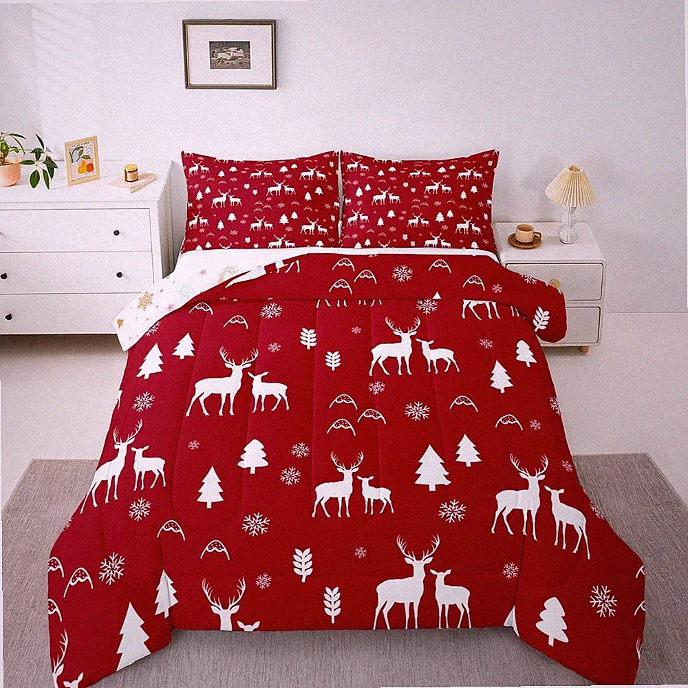 Xmas Deer Bedding Set Full for Boys Room Decor, Merry Christmas Down Comforte...